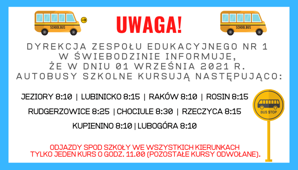 Kursy autobusów szkolnych 01.09.2021 r.