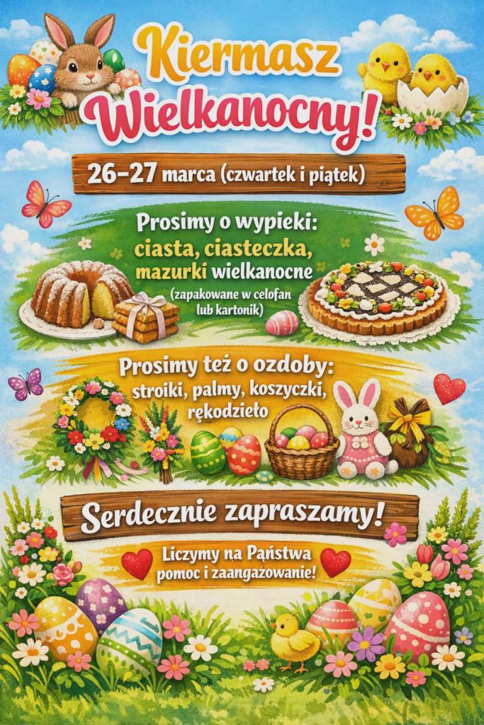 Serdecznie zapraszamy wszystkich uczni&oacute;w oraz pracownik&oacute;w ZE nr 1 na &bdquo;Kiermasz Wielkanocny&rdquo; organizowany w przedszkolu.